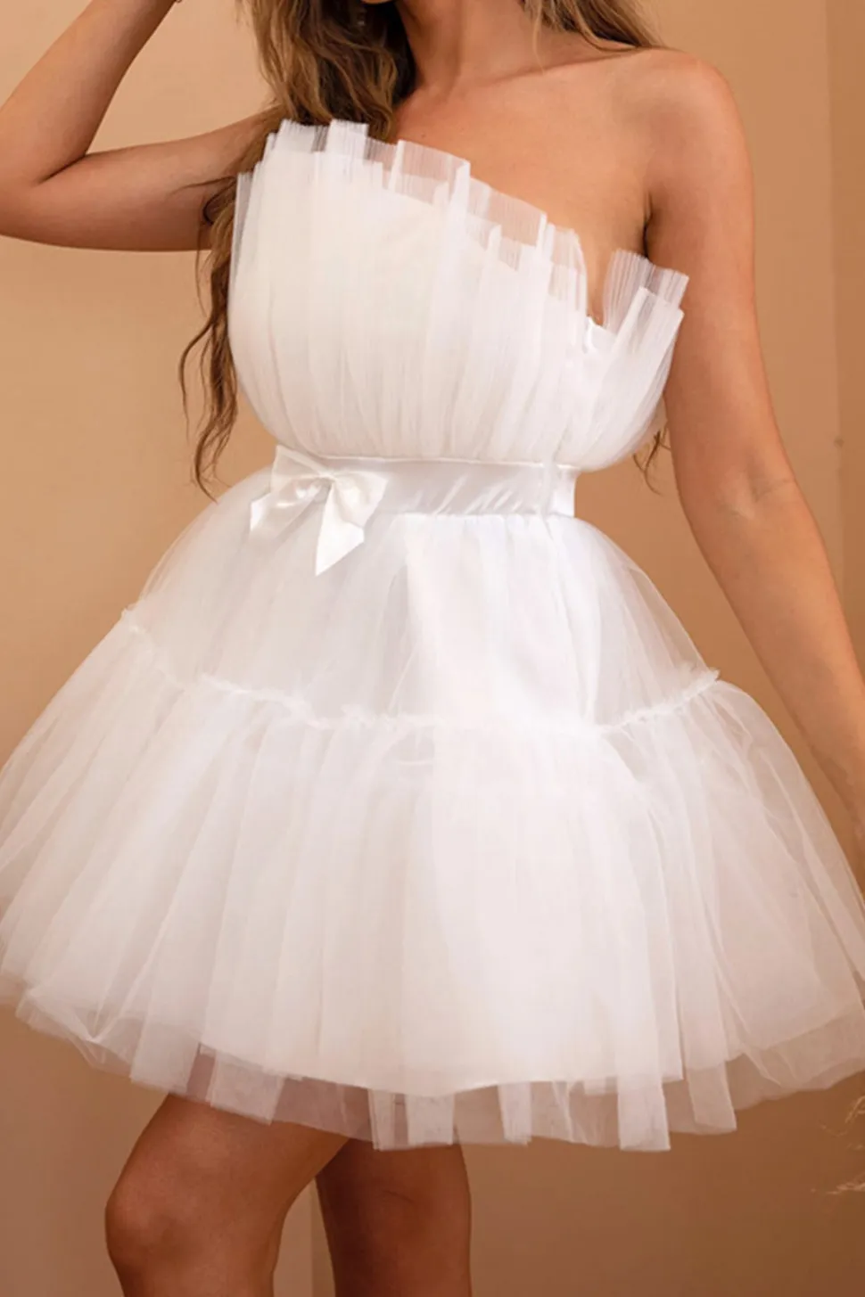 Tule Branco Sem Cintas Vestido de Formatura