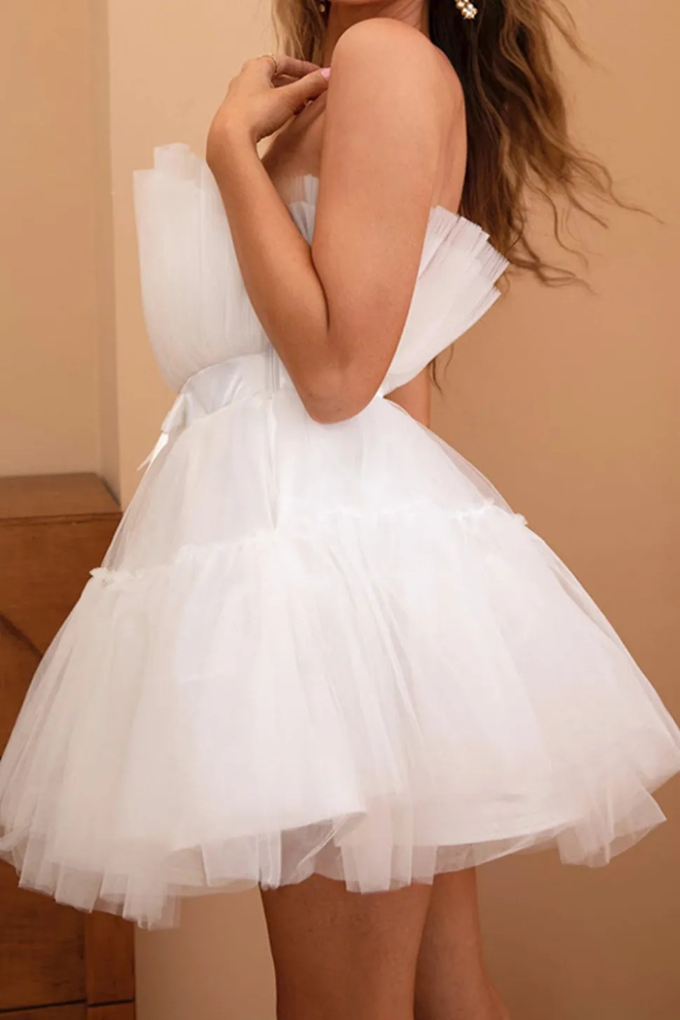 Tule Branco Sem Cintas Vestido de Formatura