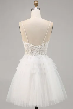 Tule Branco Um Vestido Homecoming Linha com Apliques