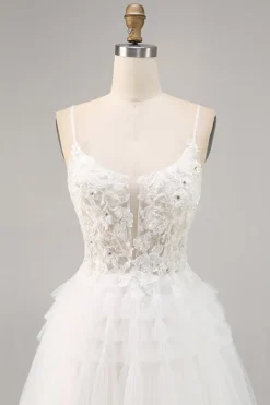 Tule Branco Um Vestido Homecoming Linha com Apliques