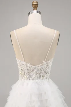 Tule Branco Um Vestido Homecoming Linha com Apliques