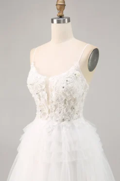 Tule Branco Um Vestido Homecoming Linha com Apliques