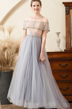 Tule Cinza Vestido Mãe de Noiva
