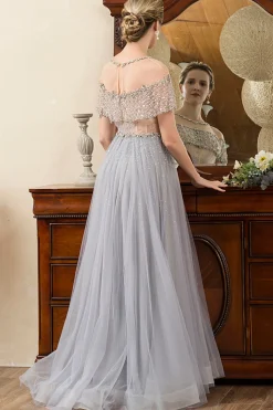 Tule Cinza Vestido Mãe de Noiva