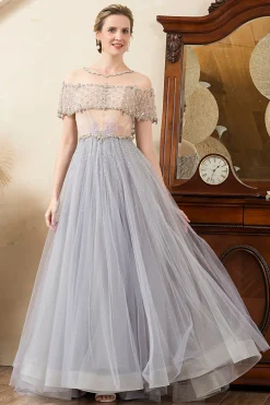 Tule Cinza Vestido Mãe de Noiva