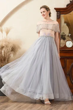 Tule Cinza Vestido Mãe de Noiva
