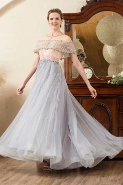 Tule Cinza Vestido Mãe de Noiva
