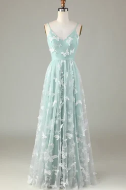 Tule Esparguete Correias Matcha Vestido Madrinha com Apliques