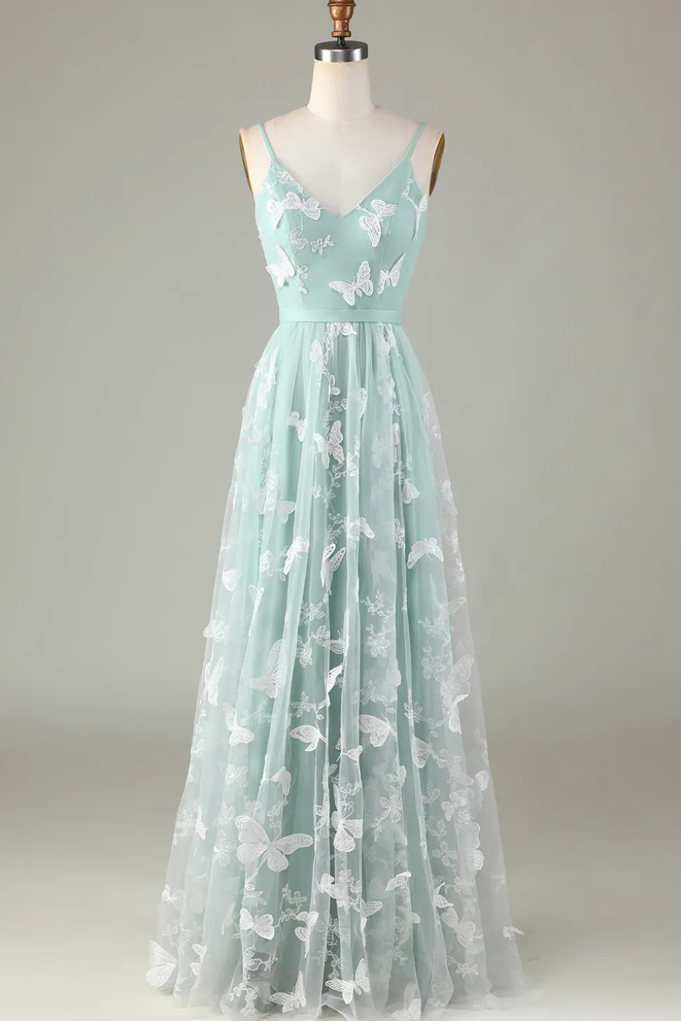 Tule Esparguete Correias Matcha Vestido Madrinha com Apliques