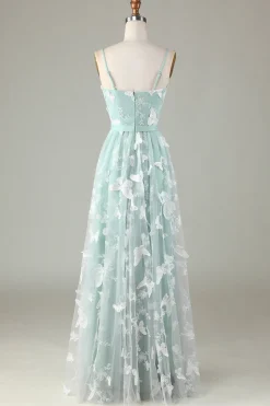 Tule Esparguete Correias Matcha Vestido Madrinha com Apliques