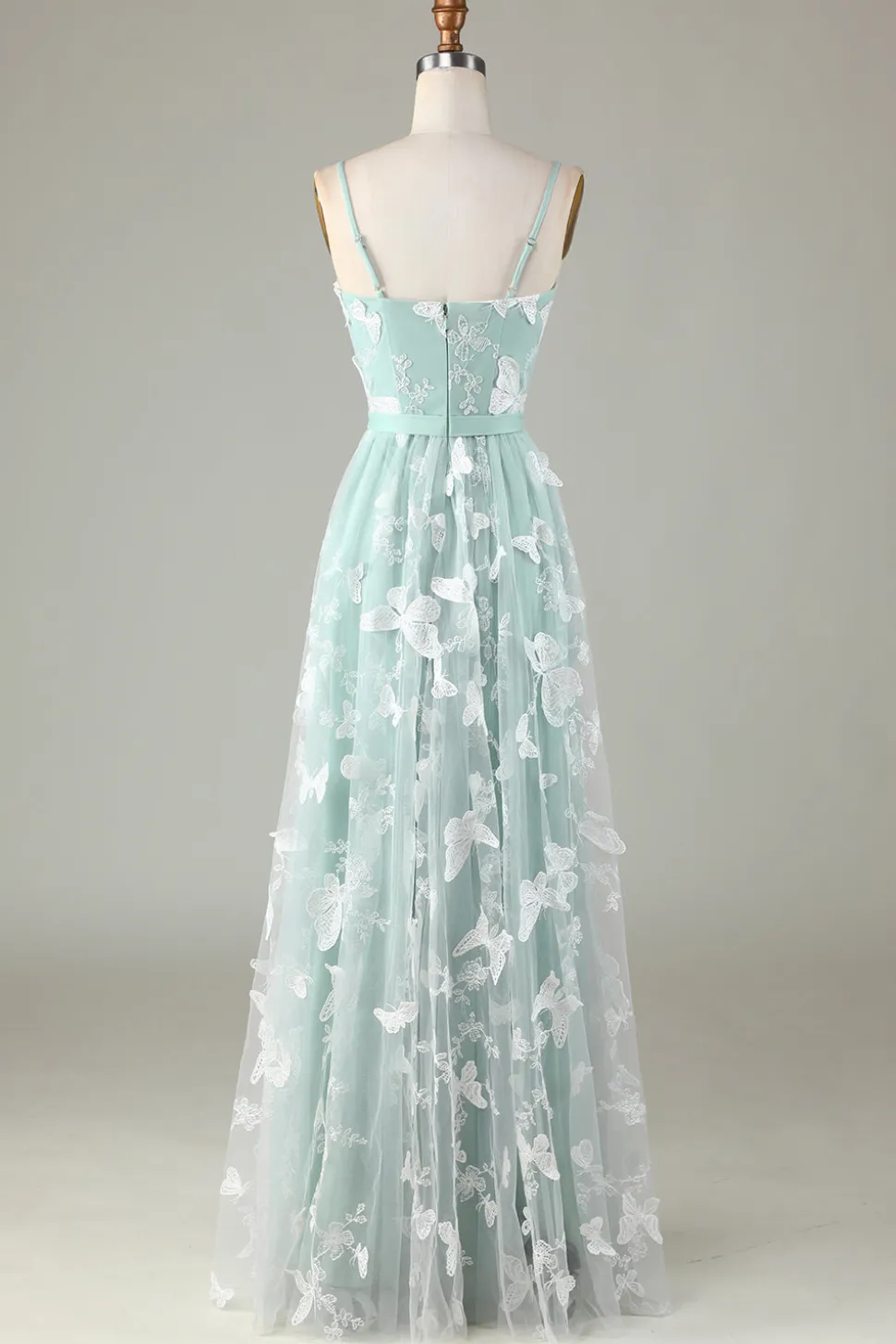 Tule Esparguete Correias Matcha Vestido Madrinha com Apliques