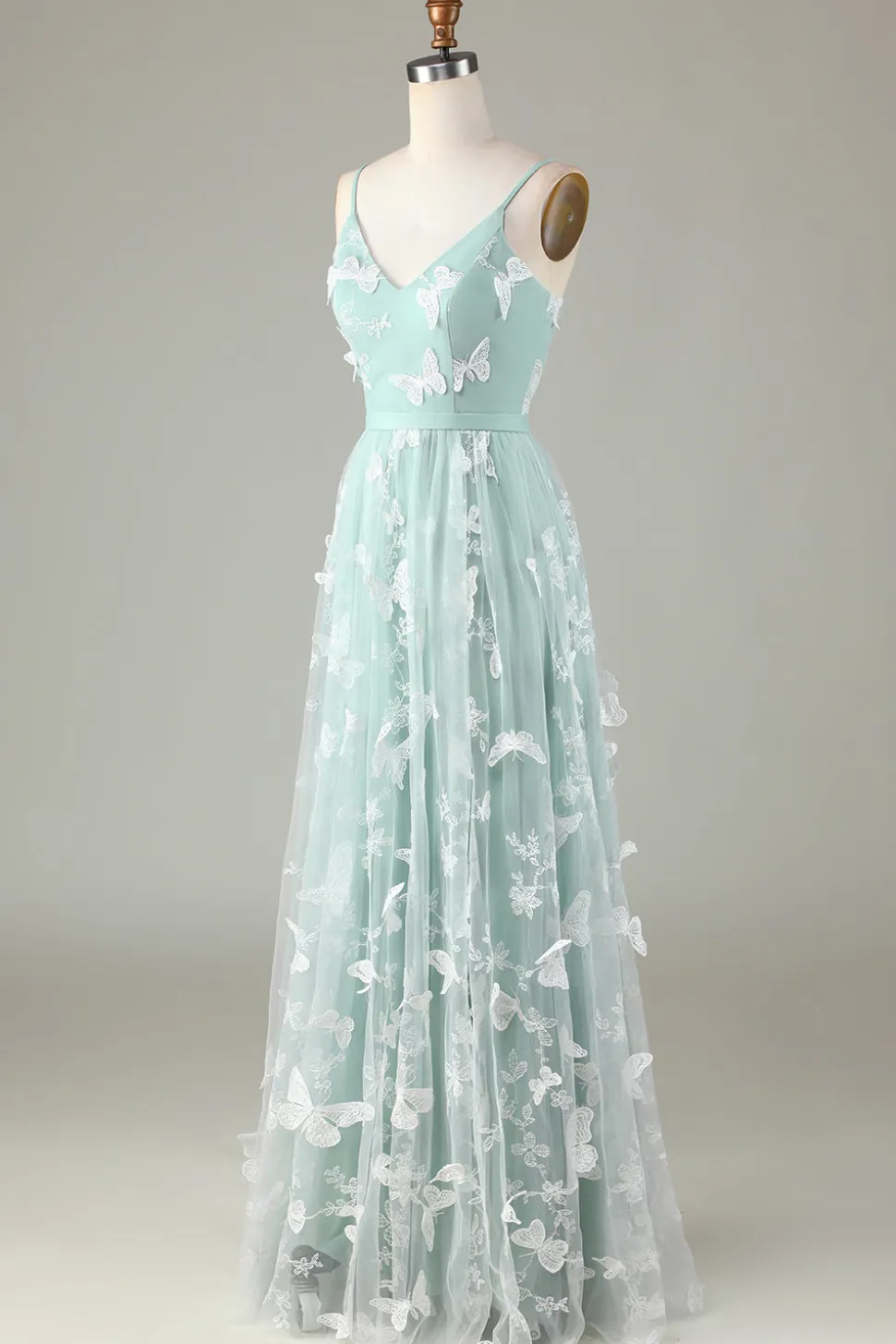 Tule Esparguete Correias Matcha Vestido Madrinha com Apliques