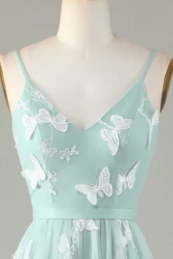 Tule Esparguete Correias Matcha Vestido Madrinha com Apliques