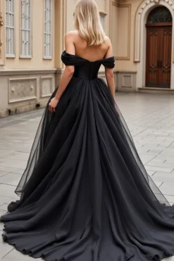 Tule Preto Fora do Ombro De Baile/Princesa Vestidos de Noiva