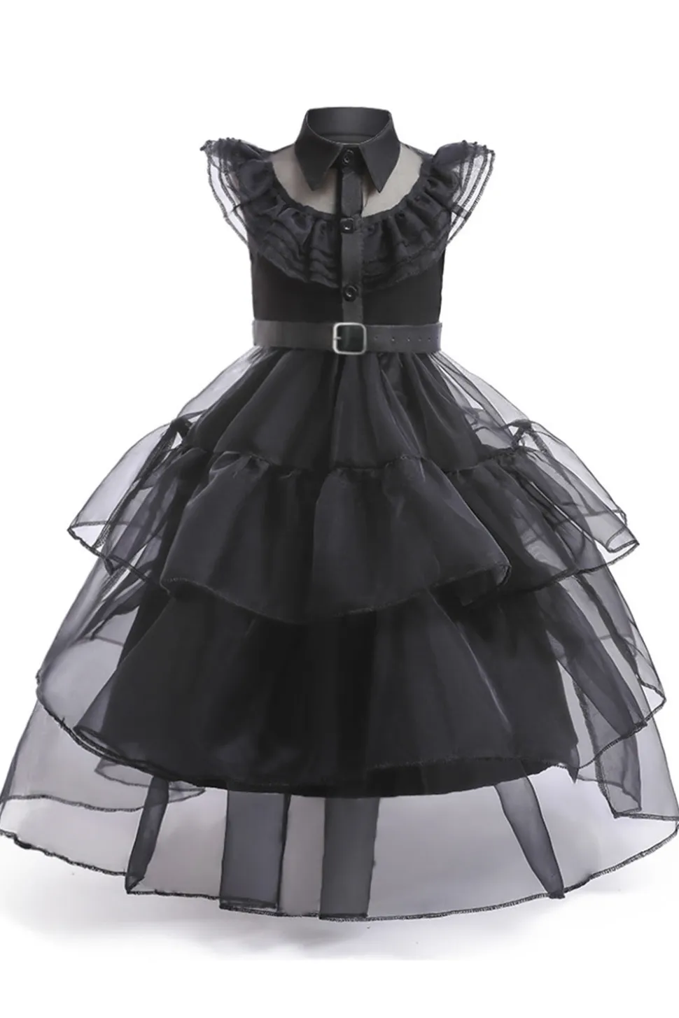 Tule preto Um vestido de menina linha com cinto