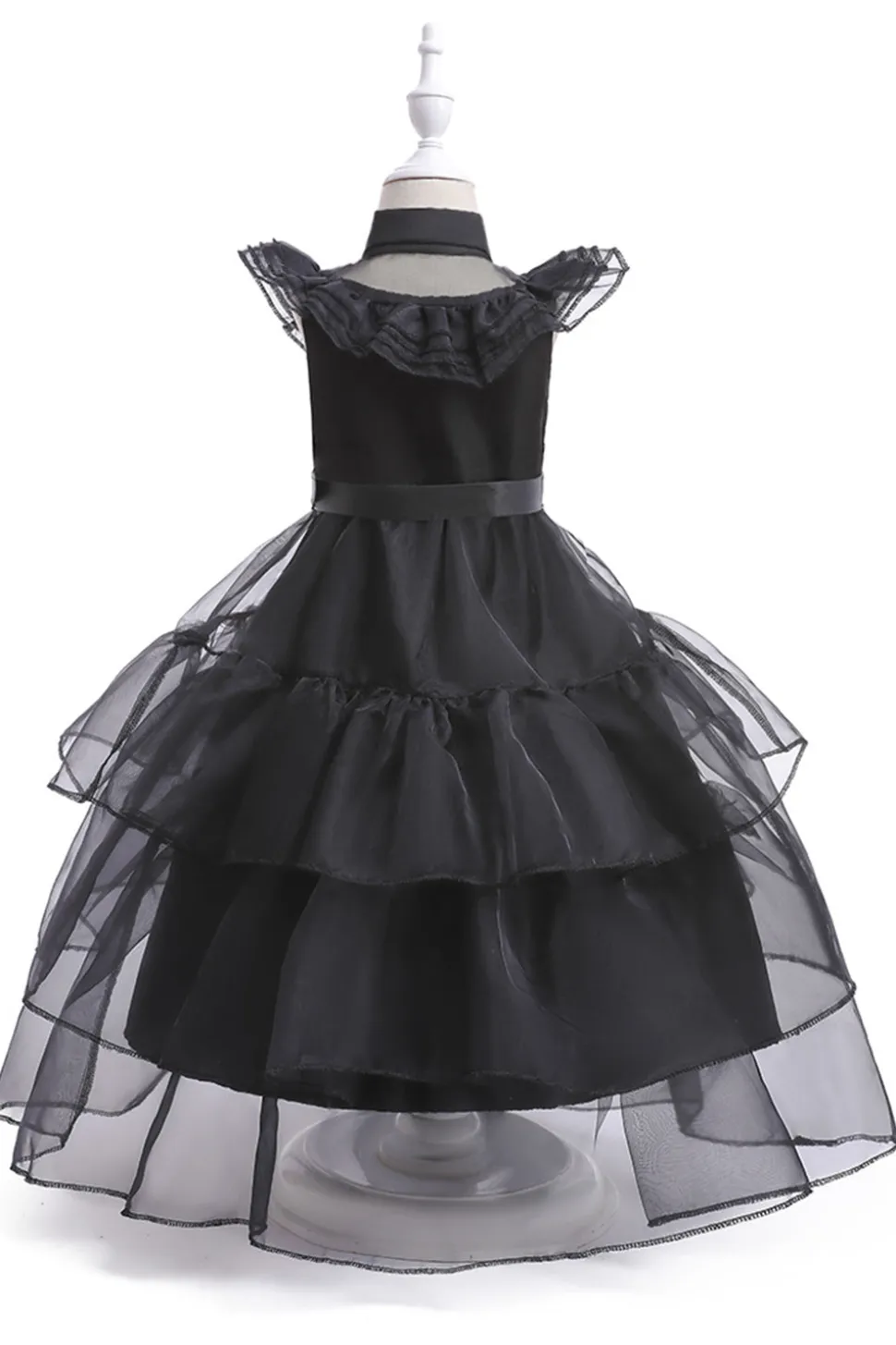 Tule preto Um vestido de menina linha com cinto