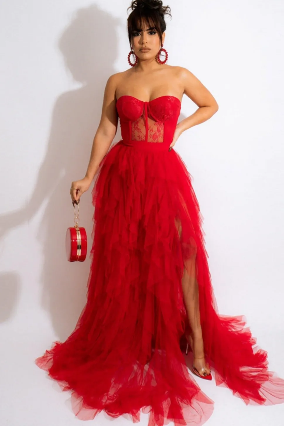 Tule Querida Vestido Preto Baile com Fenda