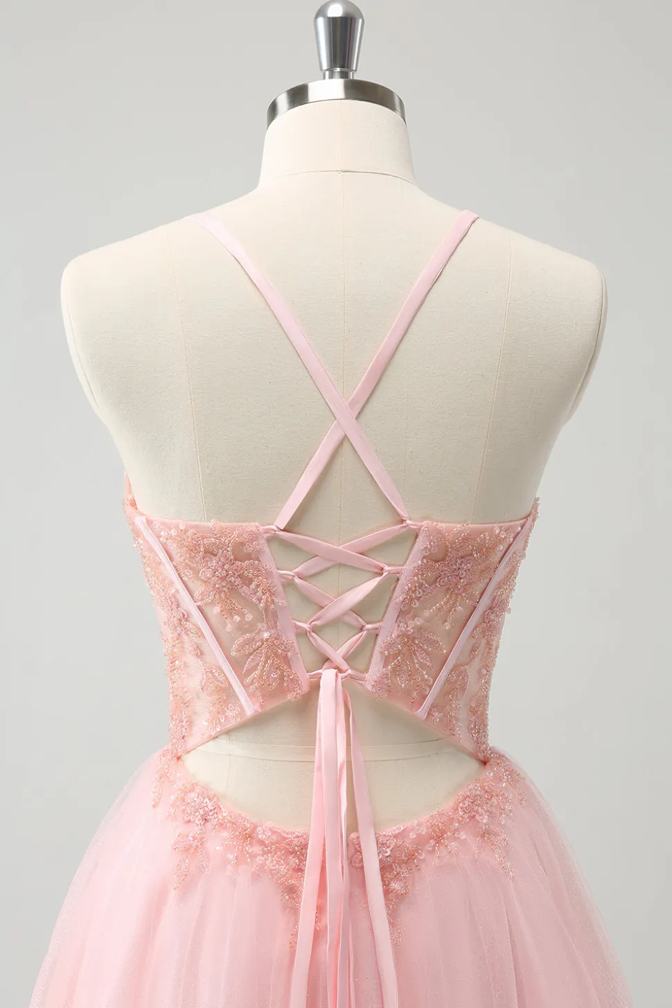 Tule Rosa A-Line Vestido Curto Homecoming com Missangas