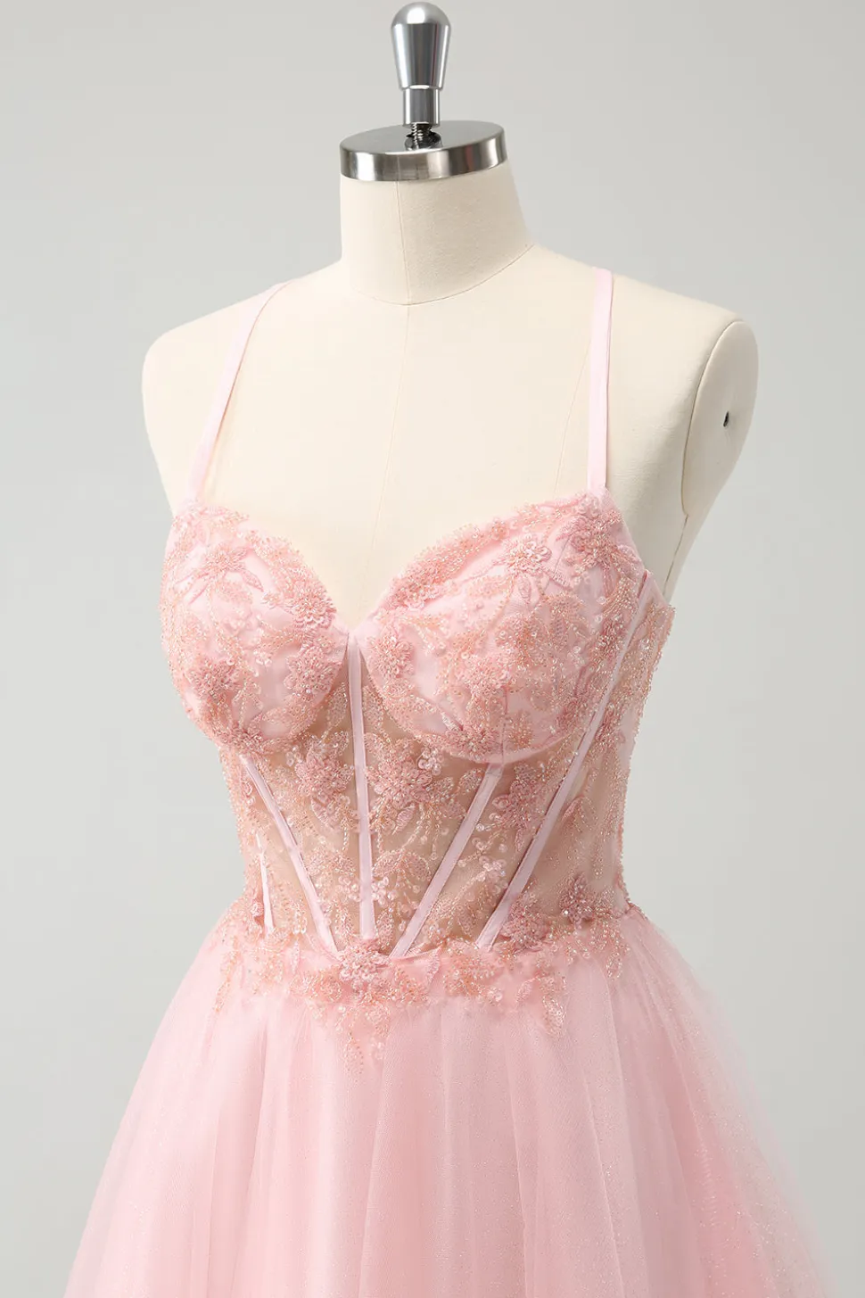 Tule Rosa A-Line Vestido Curto Homecoming com Missangas