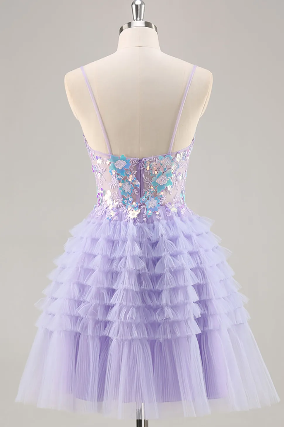 Tule roxo em camadas uma linha Homecoming Dress com apliques