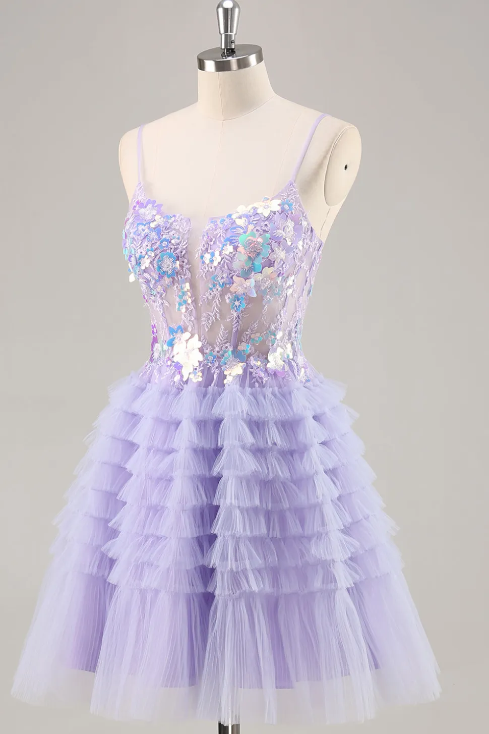 Tule roxo em camadas uma linha Homecoming Dress com apliques