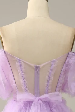 Tule roxo fora do ombros vestido do baile