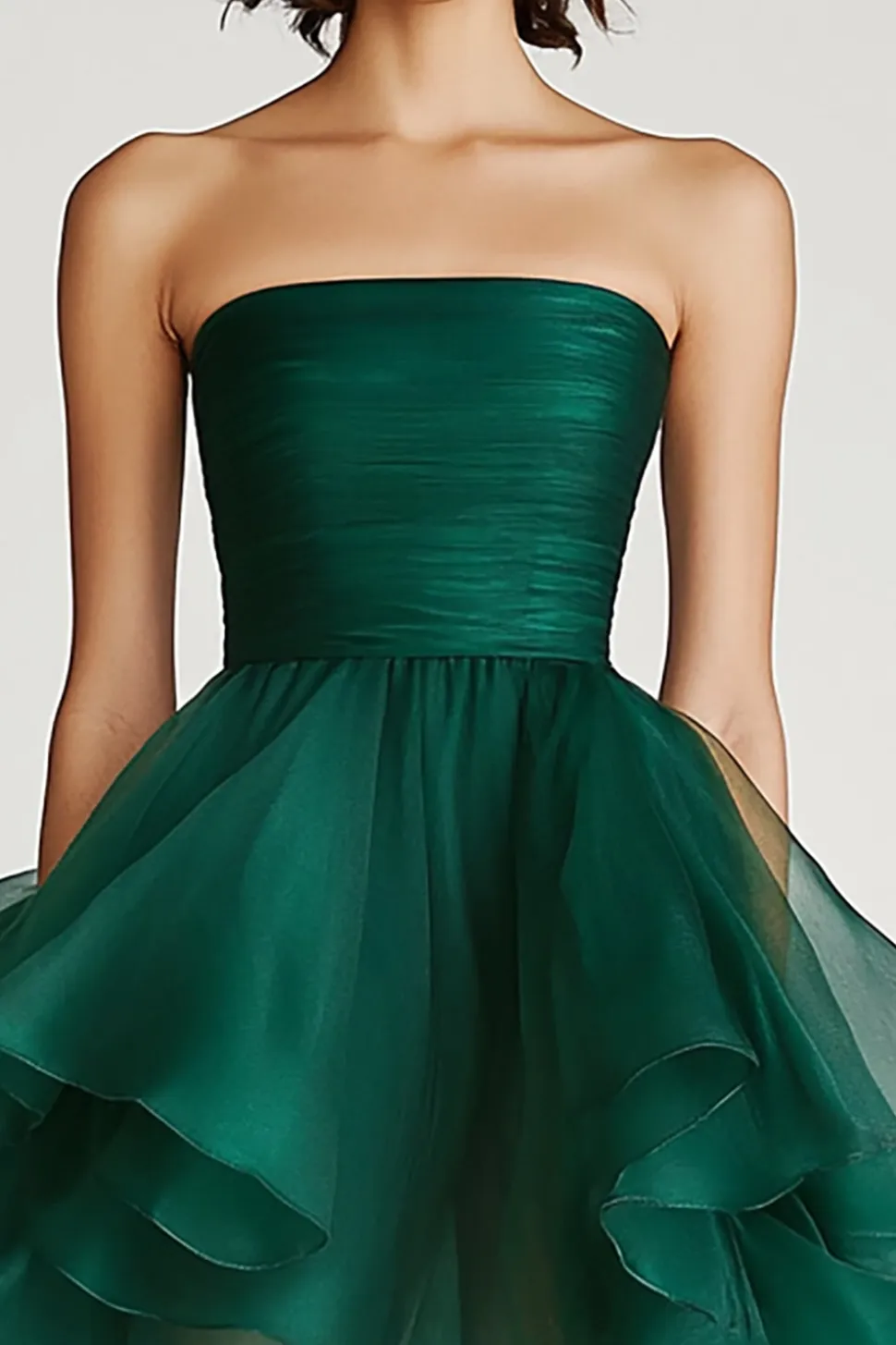 Tule Verde Escuro Linha-A Sem Alças Midi Vestido De Baile