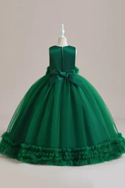 Tule verde sem mangas Um vestido de menina linha com renda