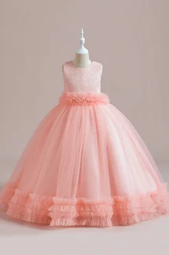 Tule verde sem mangas Um vestido de menina linha com renda
