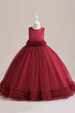Tule verde sem mangas Um vestido de menina linha com renda
