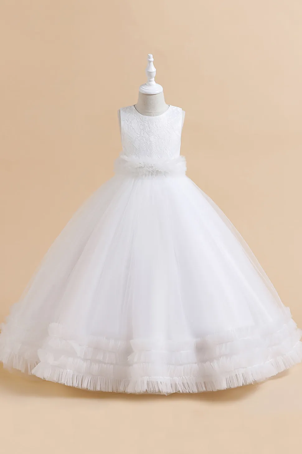 Tule verde sem mangas Um vestido de menina linha com renda