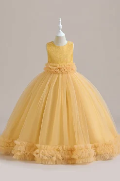 Tule verde sem mangas Um vestido de menina linha com renda
