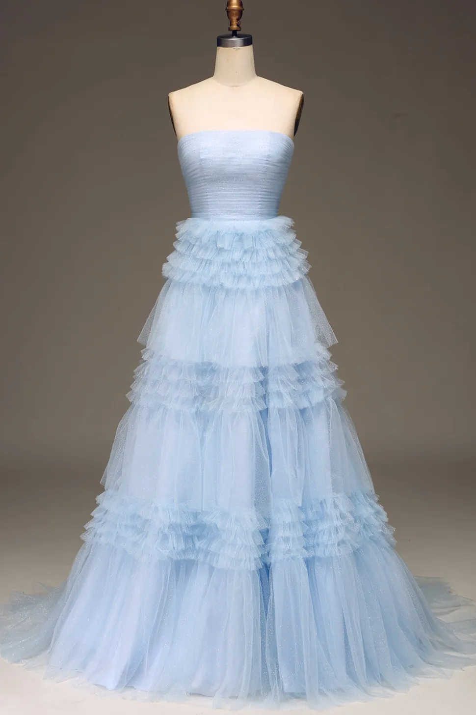 Tule Vestido de baile de formatura azul claro com fenda