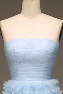 Tule Vestido de baile de formatura azul claro com fenda