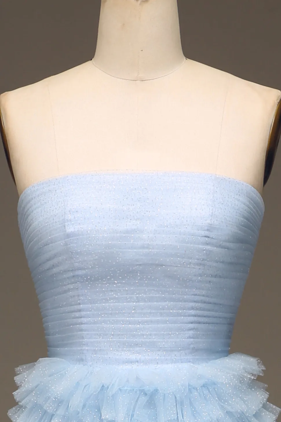 Tule Vestido de baile de formatura azul claro com fenda