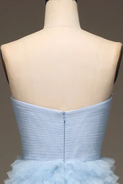 Tule Vestido de baile de formatura azul claro com fenda