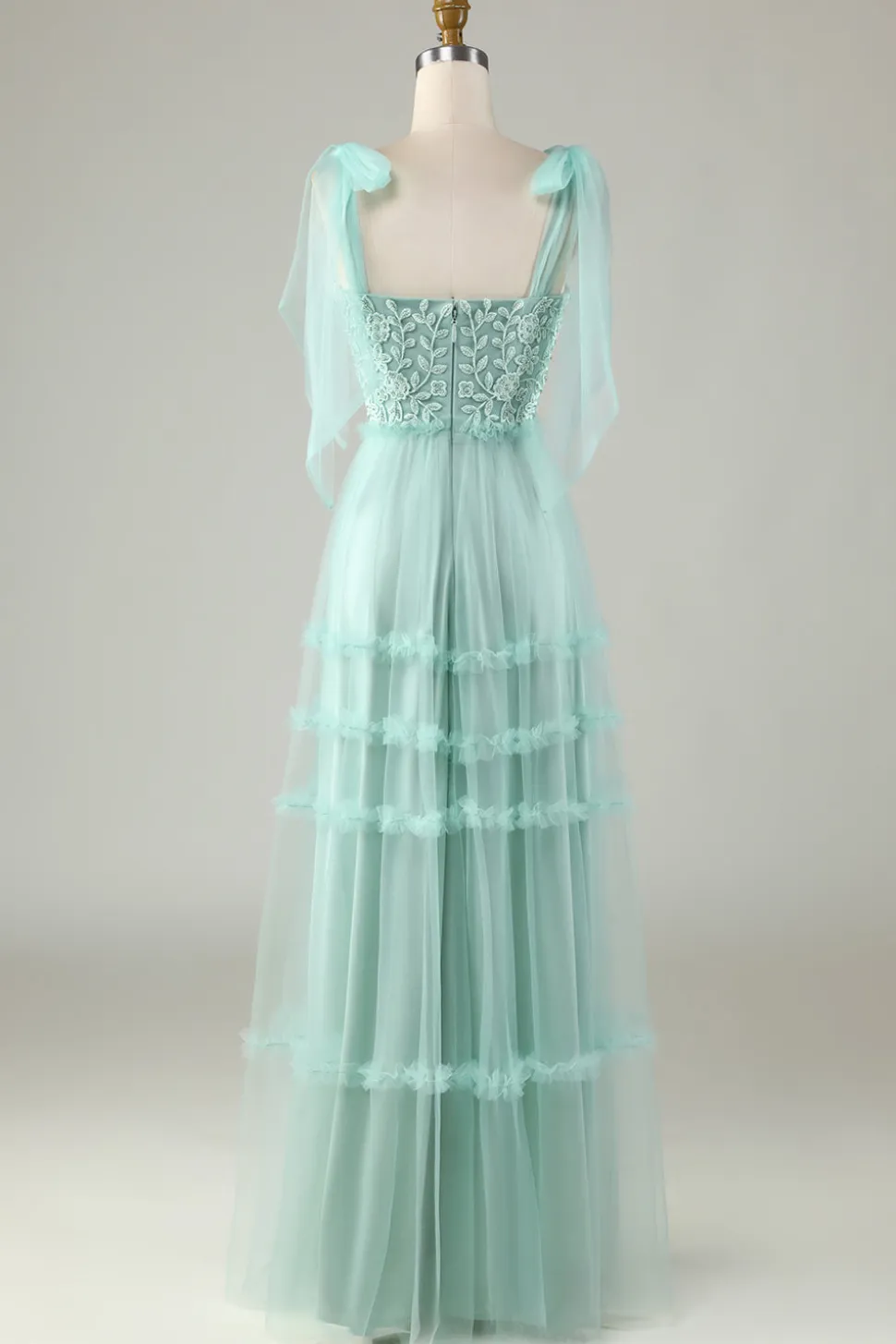 Tule V-Neck Dusty Rosa Vestido Madrinha com Missangas