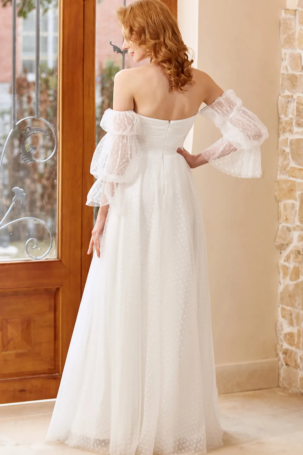 Tulle branco fora do ombro vestido de noiva