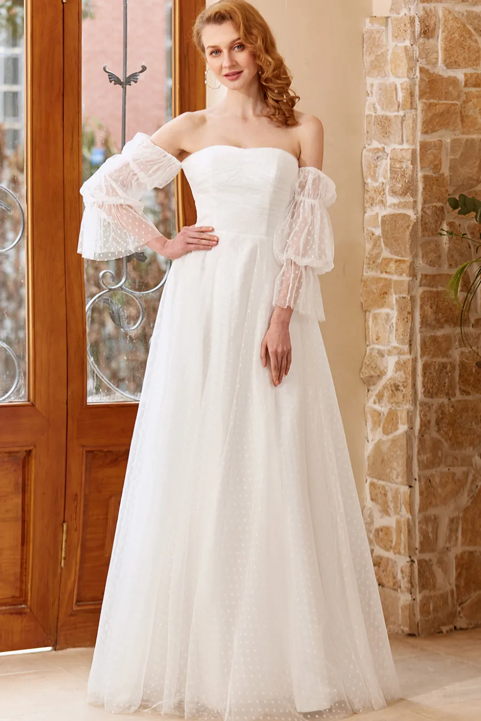 Tulle branco fora do ombro vestido de noiva