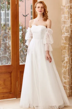Tulle branco fora do ombro vestido de noiva