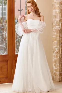 Tulle branco fora do ombro vestido de noiva