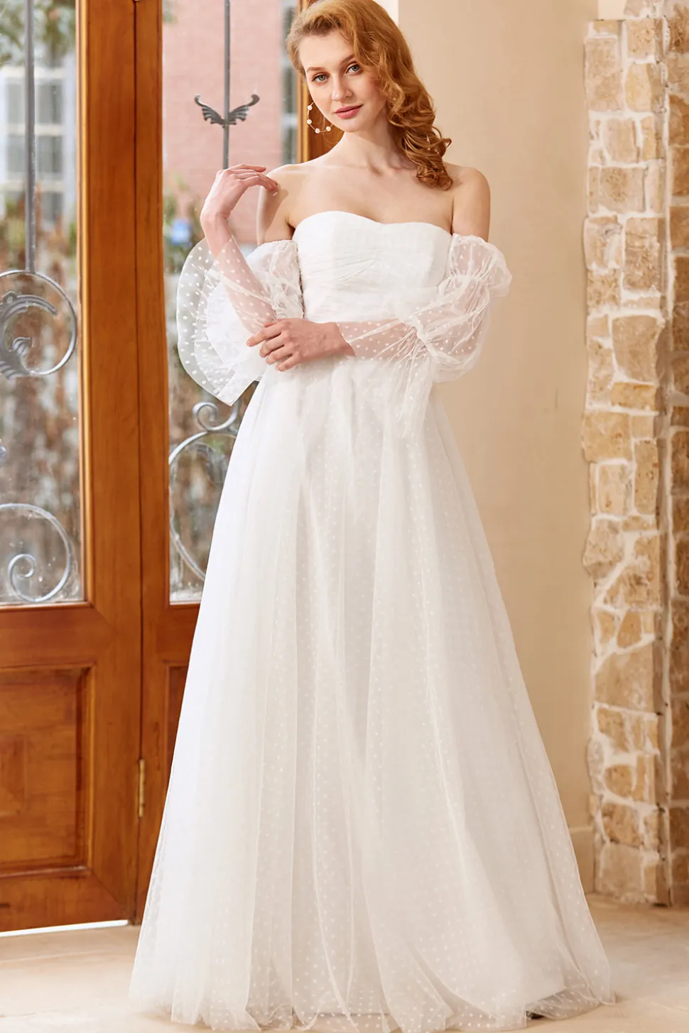 Tulle branco fora do ombro vestido de noiva