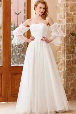 Tulle branco fora do ombro vestido de noiva