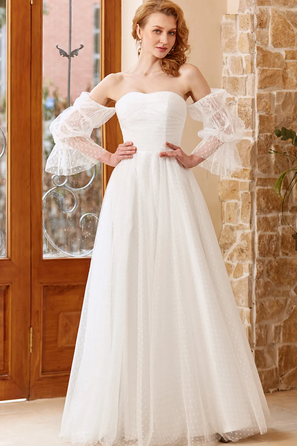 Tulle branco fora do ombro vestido de noiva