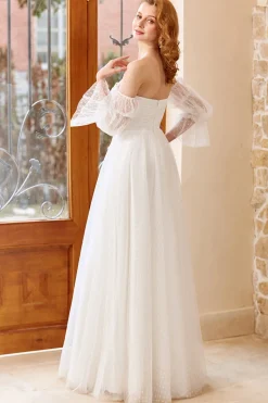 Tulle branco fora do ombro vestido de noiva