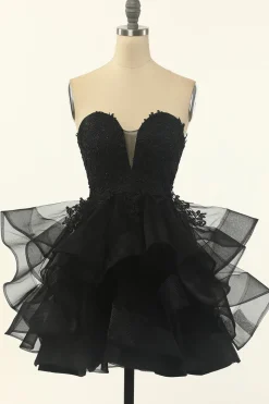 Tulle pouco vestido preto sem alças