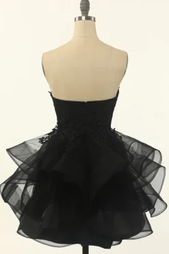 Tulle pouco vestido preto sem alças