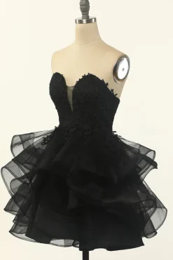 Tulle pouco vestido preto sem alças