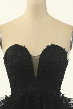 Tulle pouco vestido preto sem alças