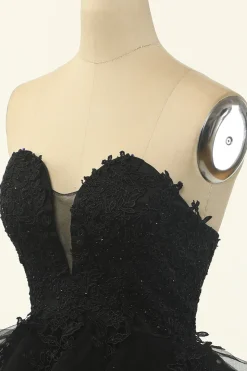 Tulle pouco vestido preto sem alças